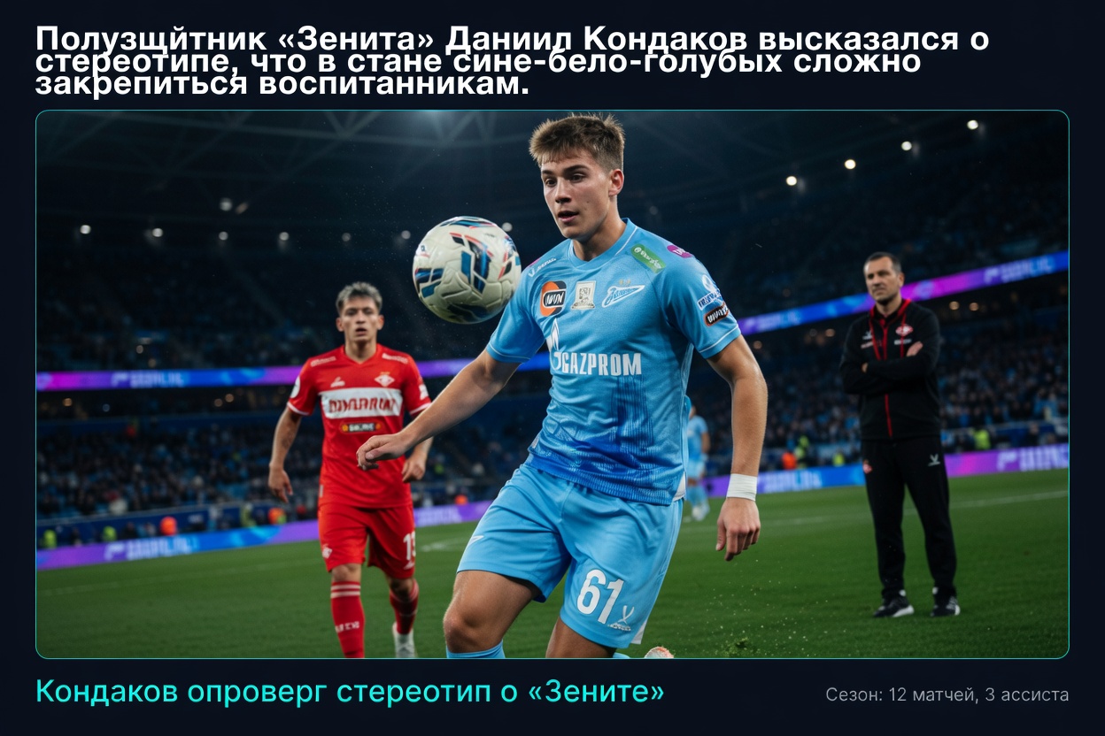 Полузащитник «Зенита» Даниил Кондаков высказался о стереотипе, что в стане сине-бело-голубых сложно закрепиться воспитанникам.
