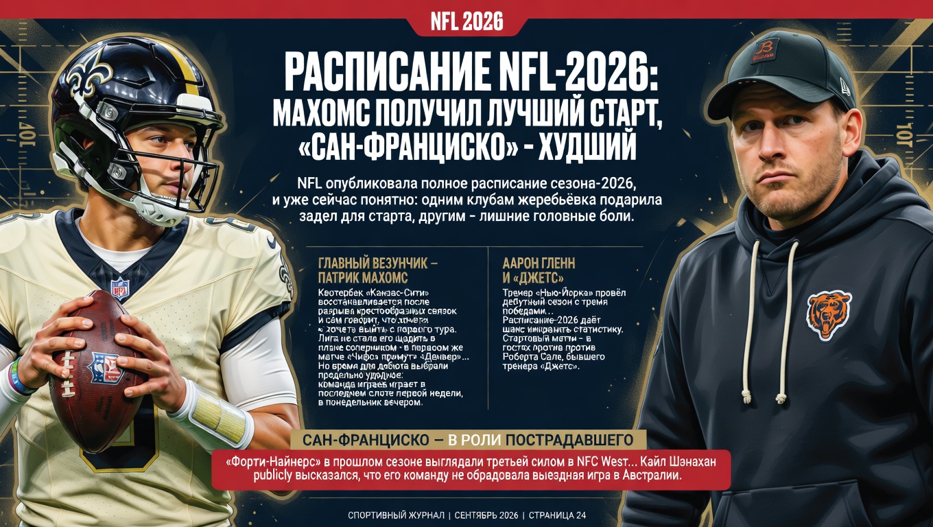 Расписание НФЛ-2026: Махомс получил лучший старт, «Сан-Франциско» – худший