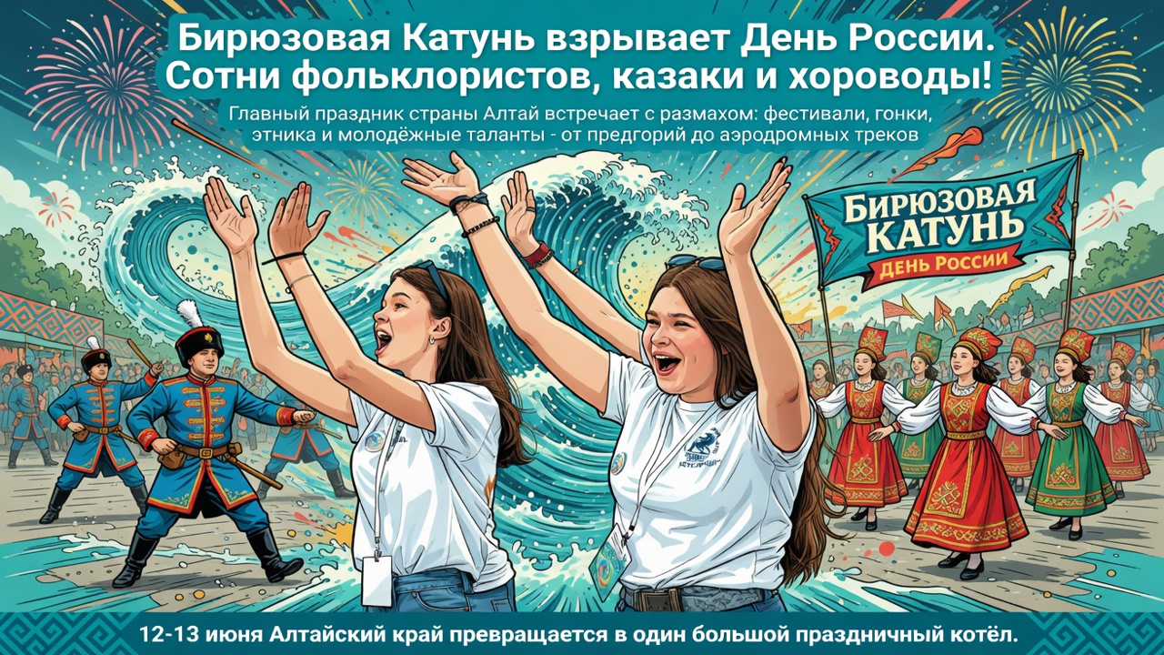 Бирюзовая Катунь взрывает День России. Сотни фольклористов, казаки и хороводы!