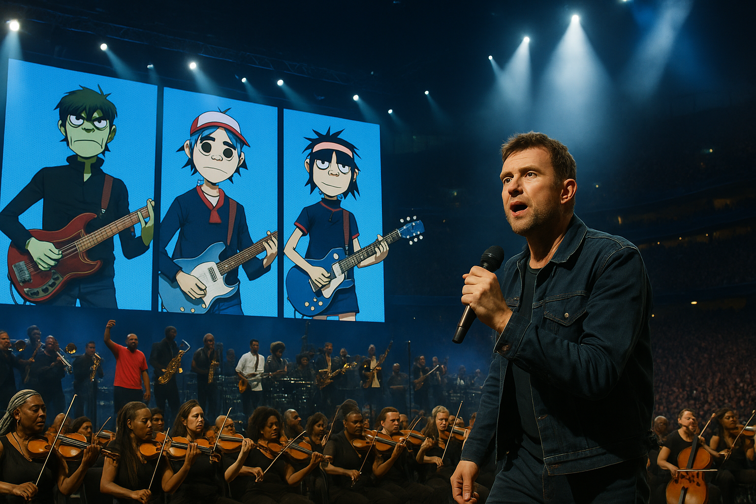 Gorillaz собрали 70 000 человек в Лондоне: 30 музыкантов из 15 стран на одной сцене