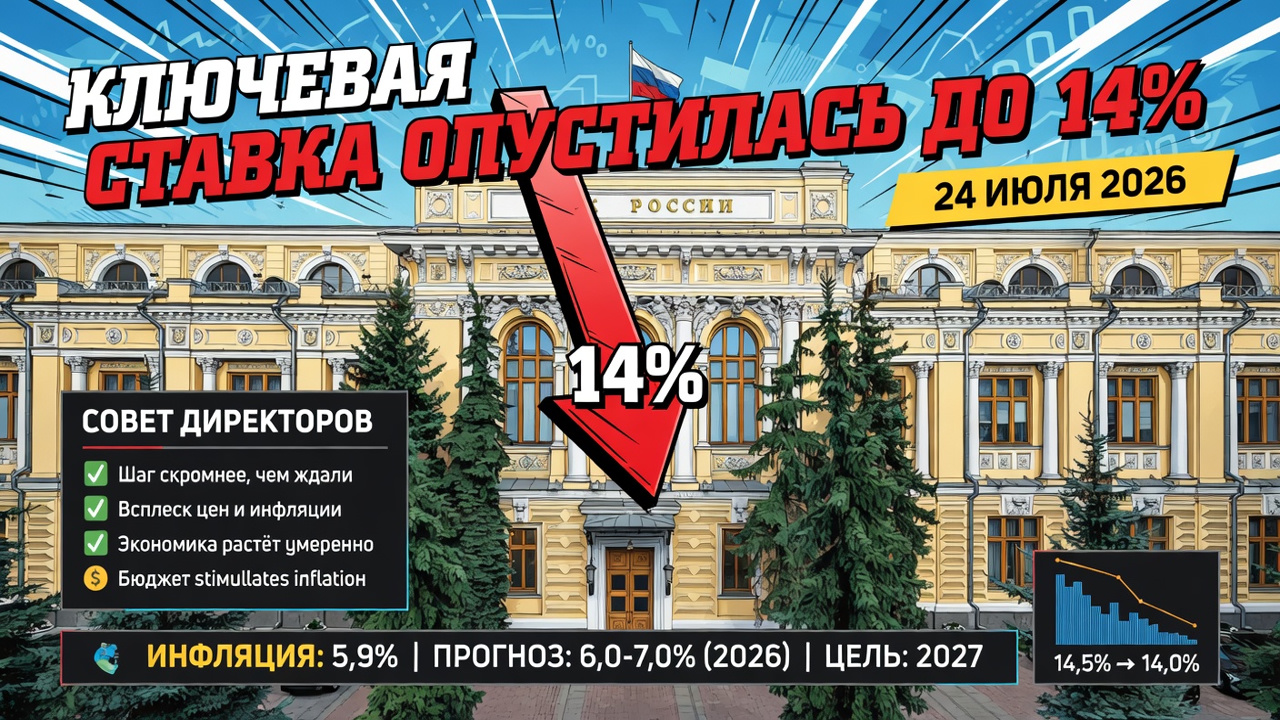 Ключевая ставка опустилась до 14%