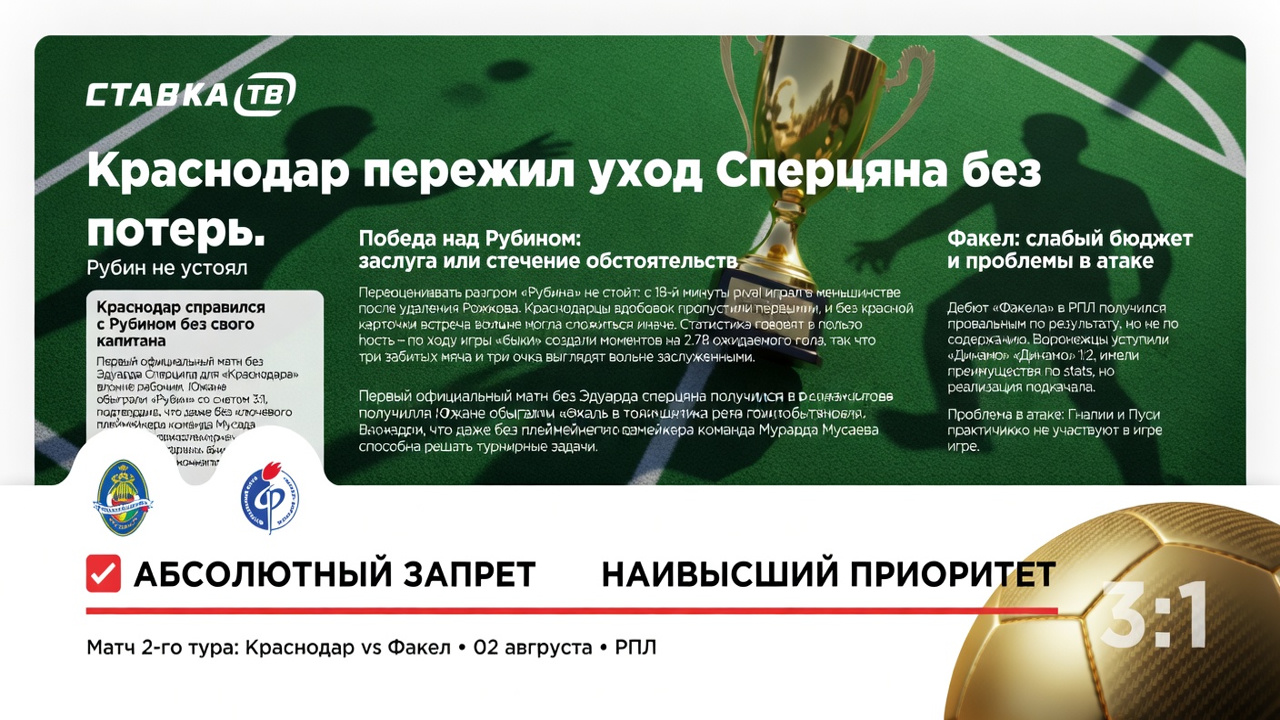 Краснодар пережил уход Сперцяна без потерь. Рубин не устоял