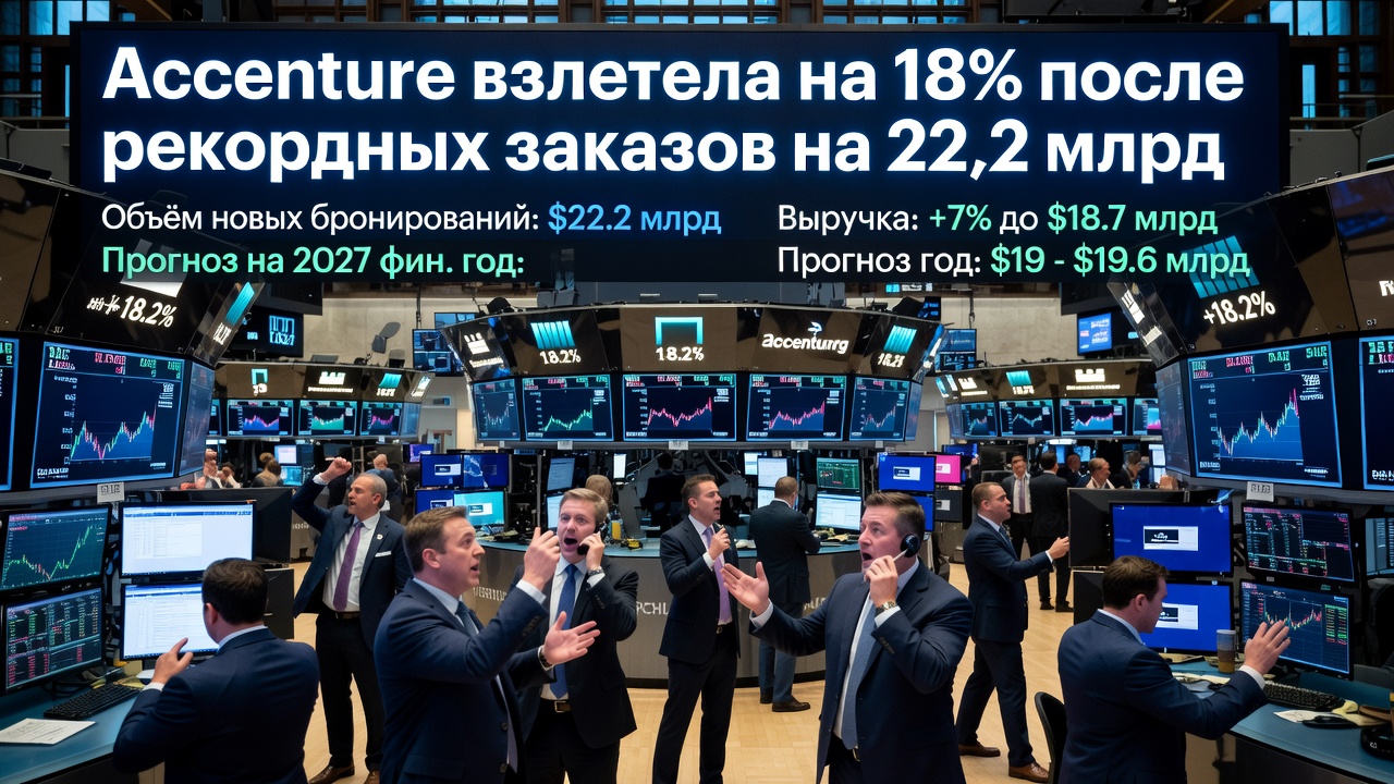 Accenture взлетела на 18% после рекордных заказов на 22,2 млрд